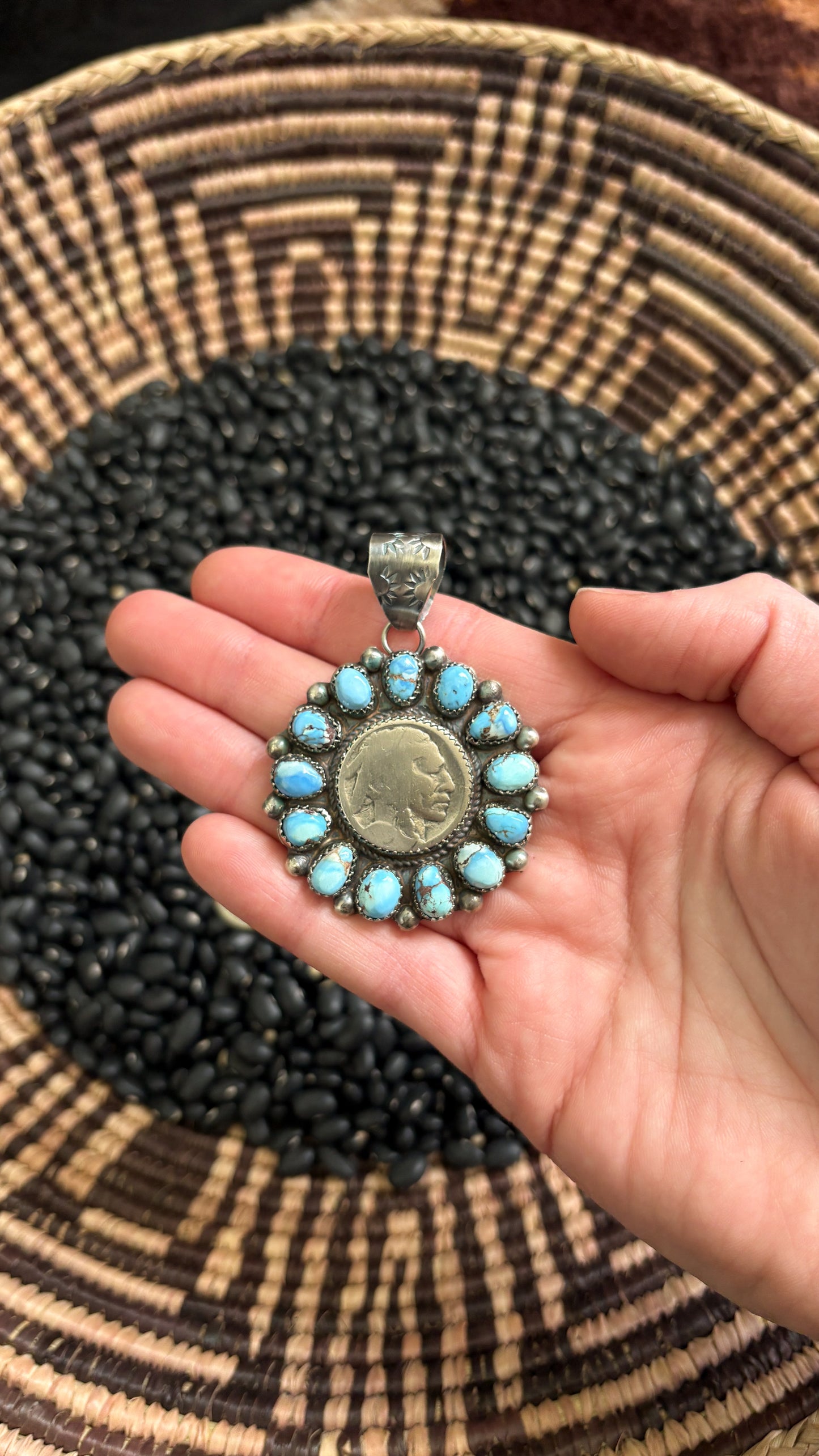GOLDEN HILLS TURQUOISE BUFFALO NICKEL PENDANT