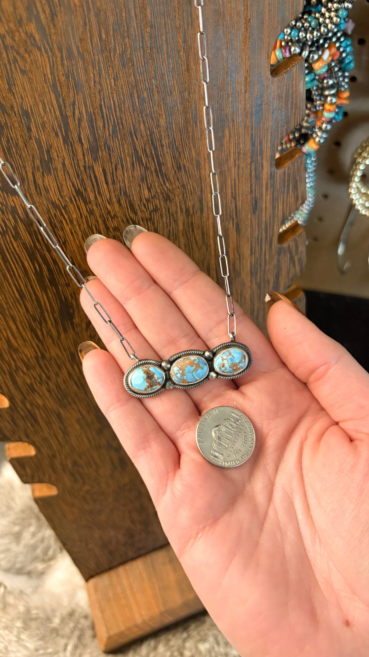 3 STONE GOLDEN HILLS TURQUOISE NECKLACE BY DANNY HENIO