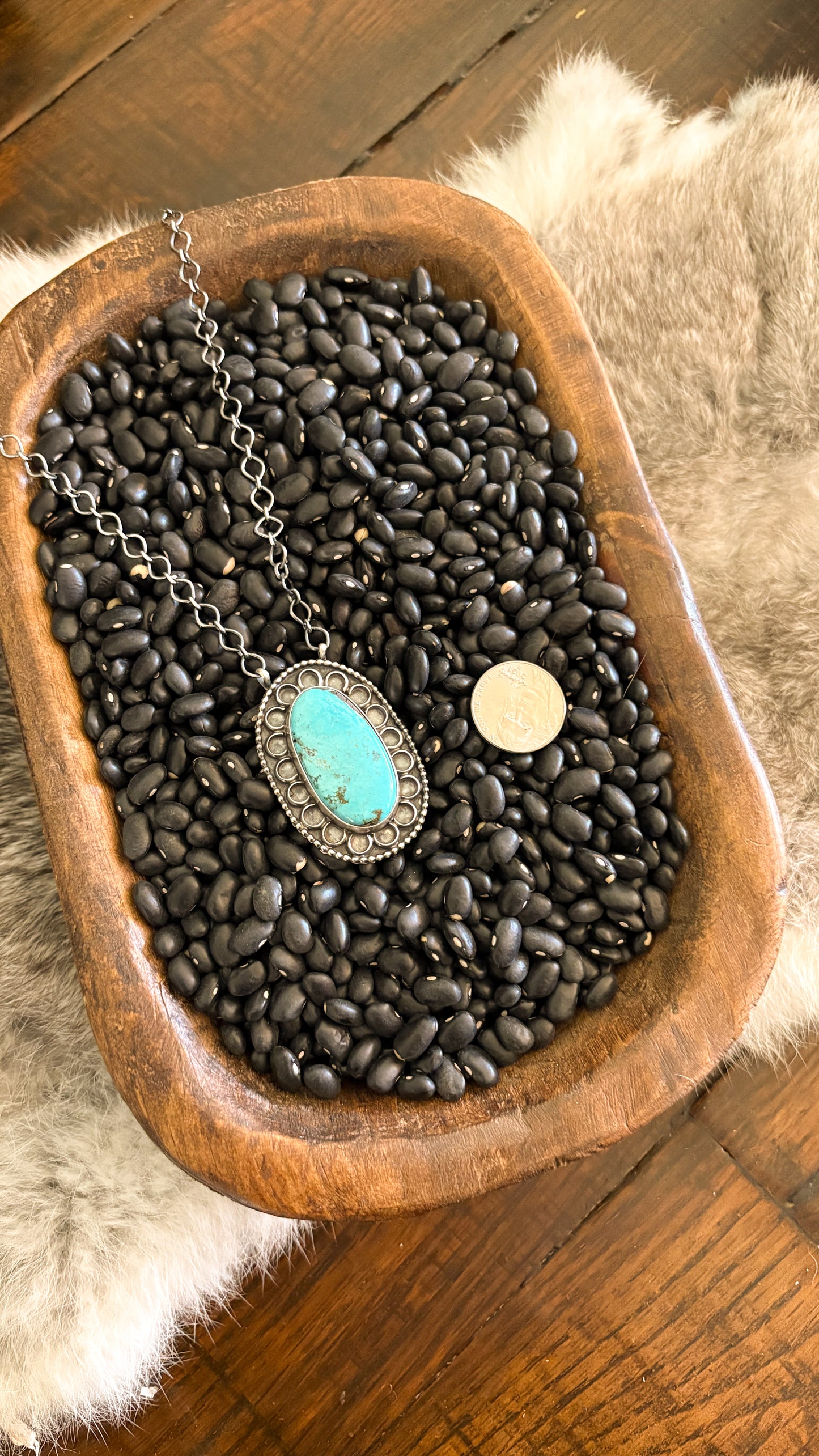 TURQUOISE STATEMENT NECKLACE W STERLING SILVER DETAILS