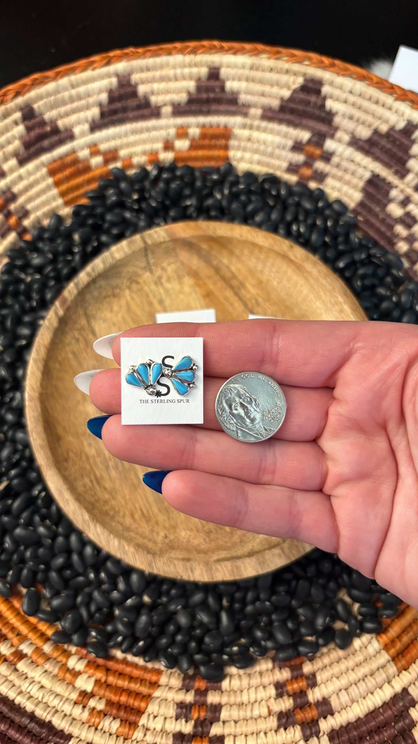 3 STONE ZUNI TURQUOISE STUD EARRINGS