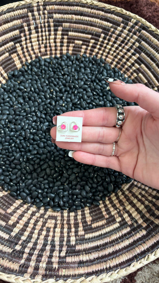 SINGLE STONE HOT PINK OPAL HEART STUDS