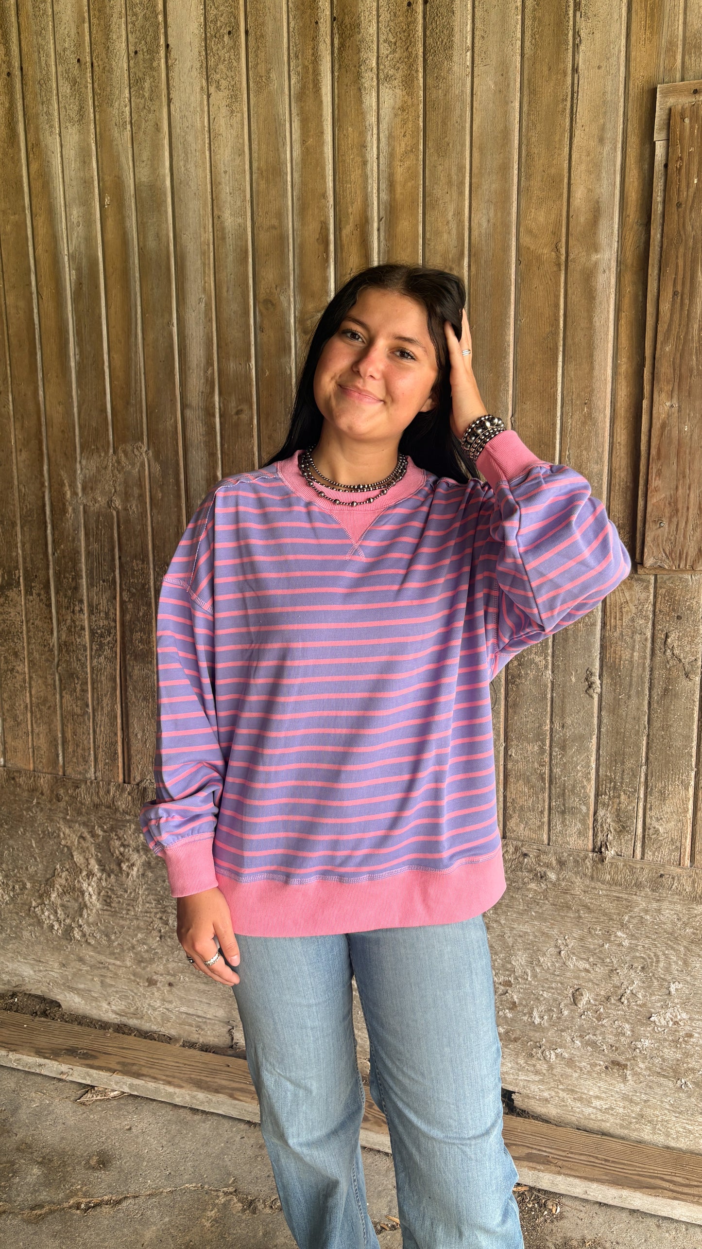 PURPLE & PINK STRIPED LONG SLEEVE SWEATER