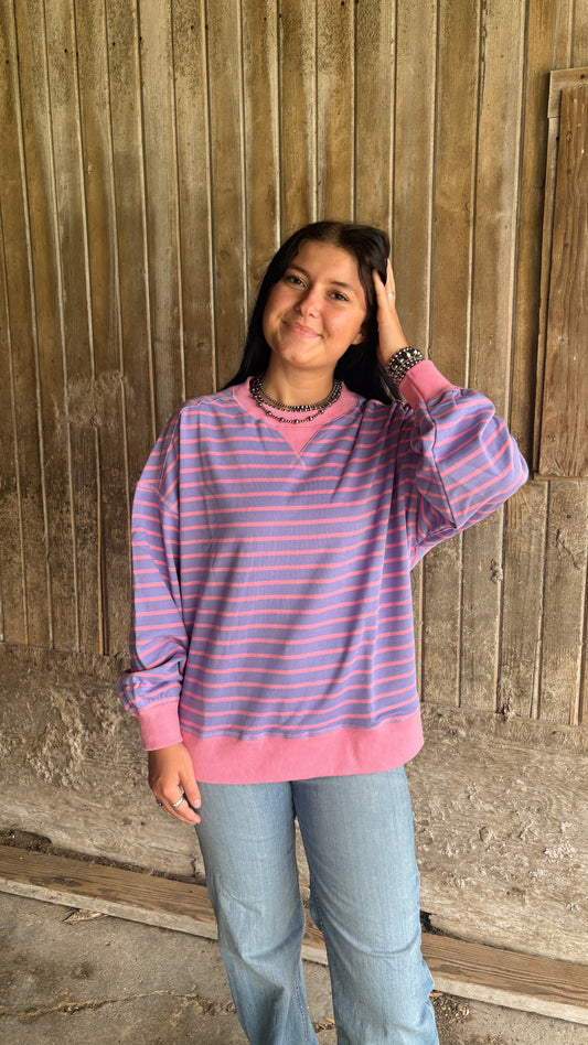 PURPLE & PINK STRIPED LONG SLEEVE SWEATER