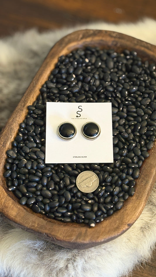 BLACK ONYX ROUND POST EARRINGS