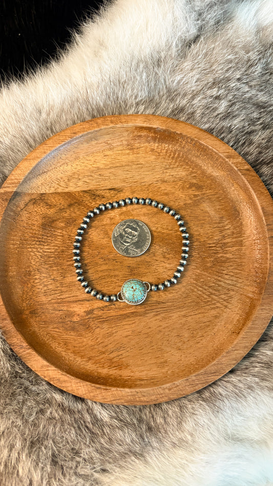 4MM STERLING SILVER STRETCH BRACELET W #8 TURQUOISE CHARM