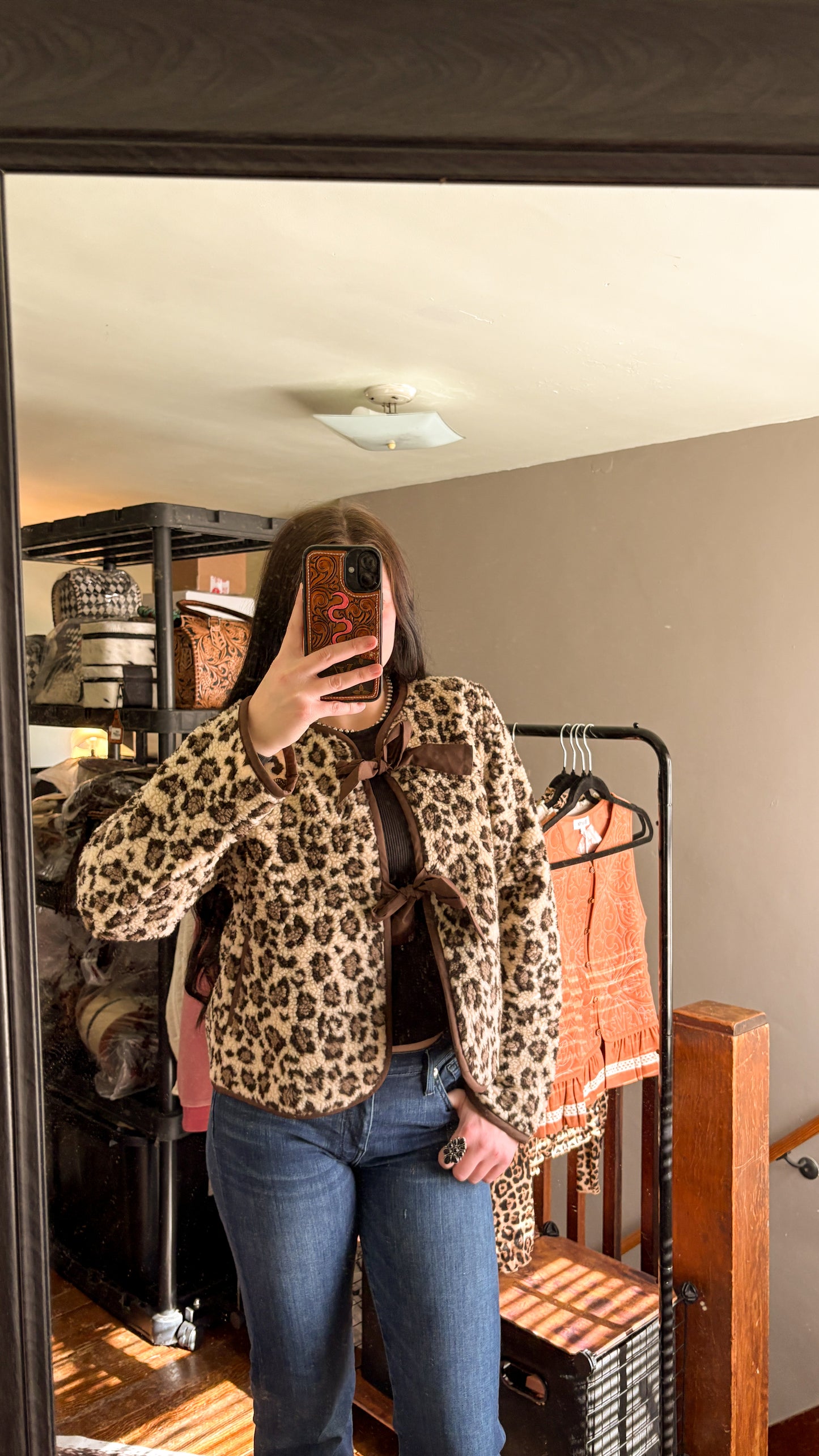 LEOPARD SHERPA TIE JACKET