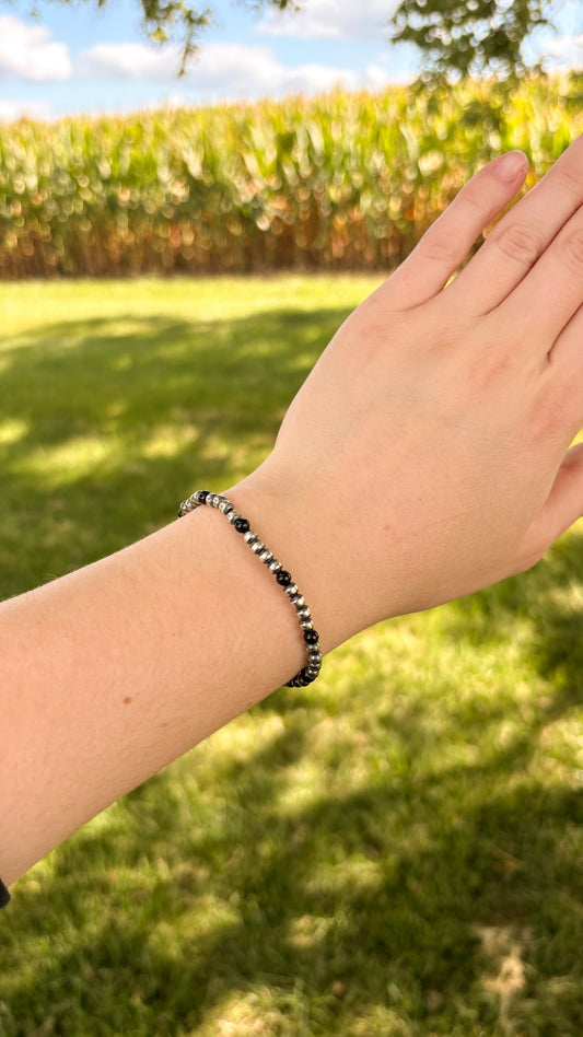 4MM BLACK ONYX PEARL STRETCH BRACELET