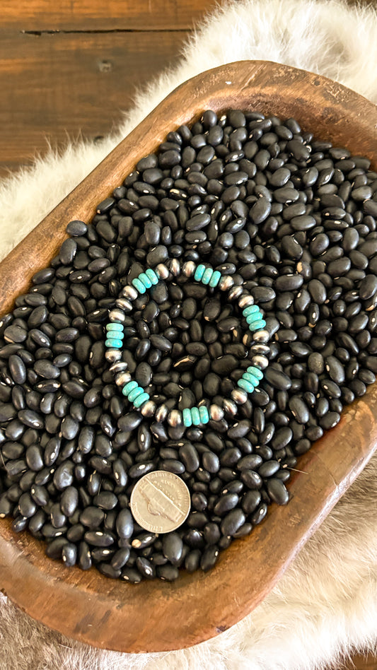 TURQUOISE DISC & PEARL STRETCH BRACELET - READY TO SHIP