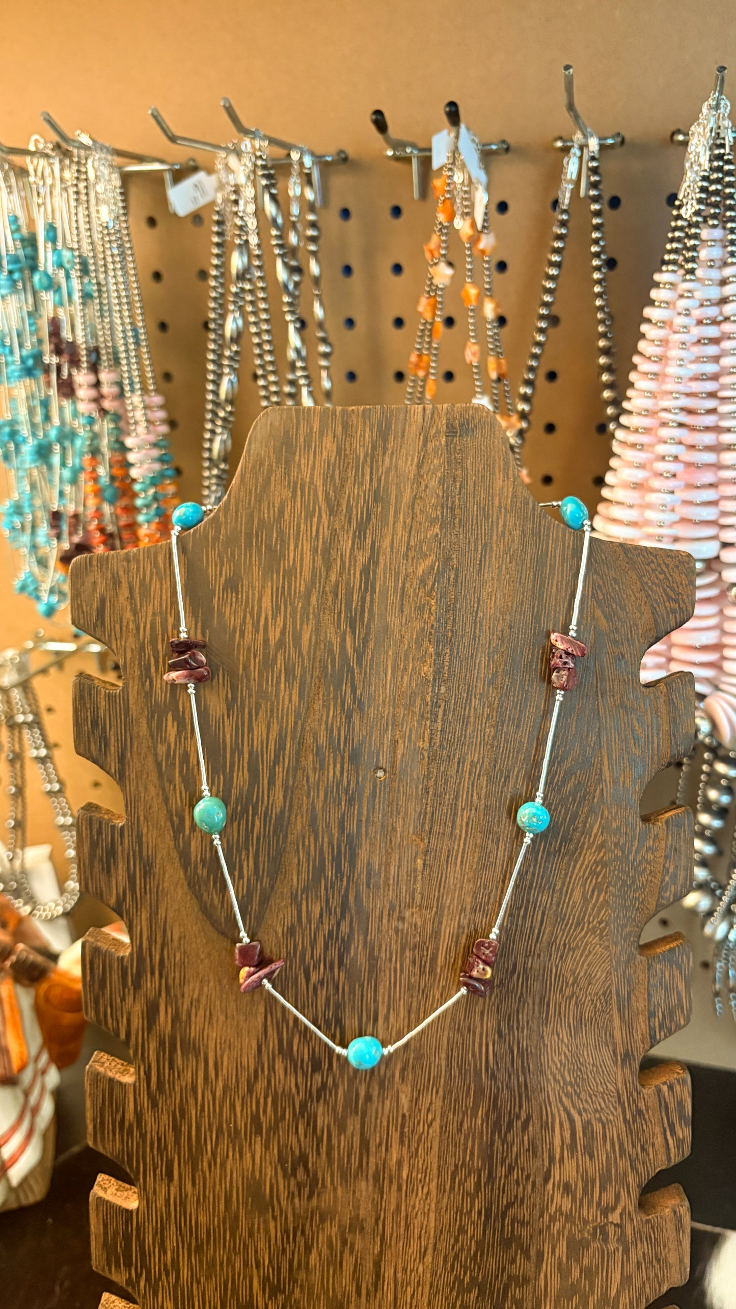 LIQUID SILVER KINGMAN TURQUOISE & PURPLE SPINY NECKLACE