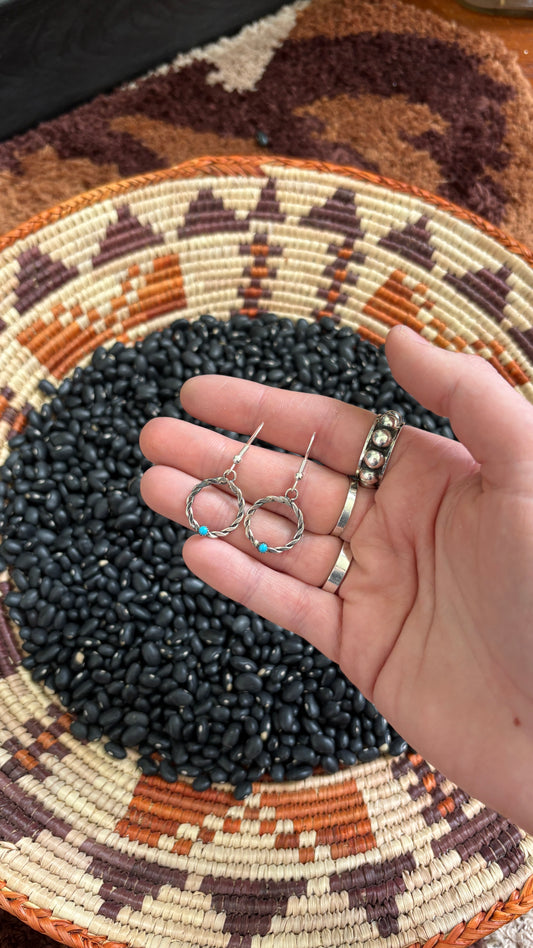ROUND ROPE TWIST DANGLE EARRINGS W TURQUOISE STONE