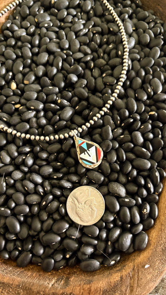 ZUNI MULTI STONE INLAY TEARDROP PENDANT