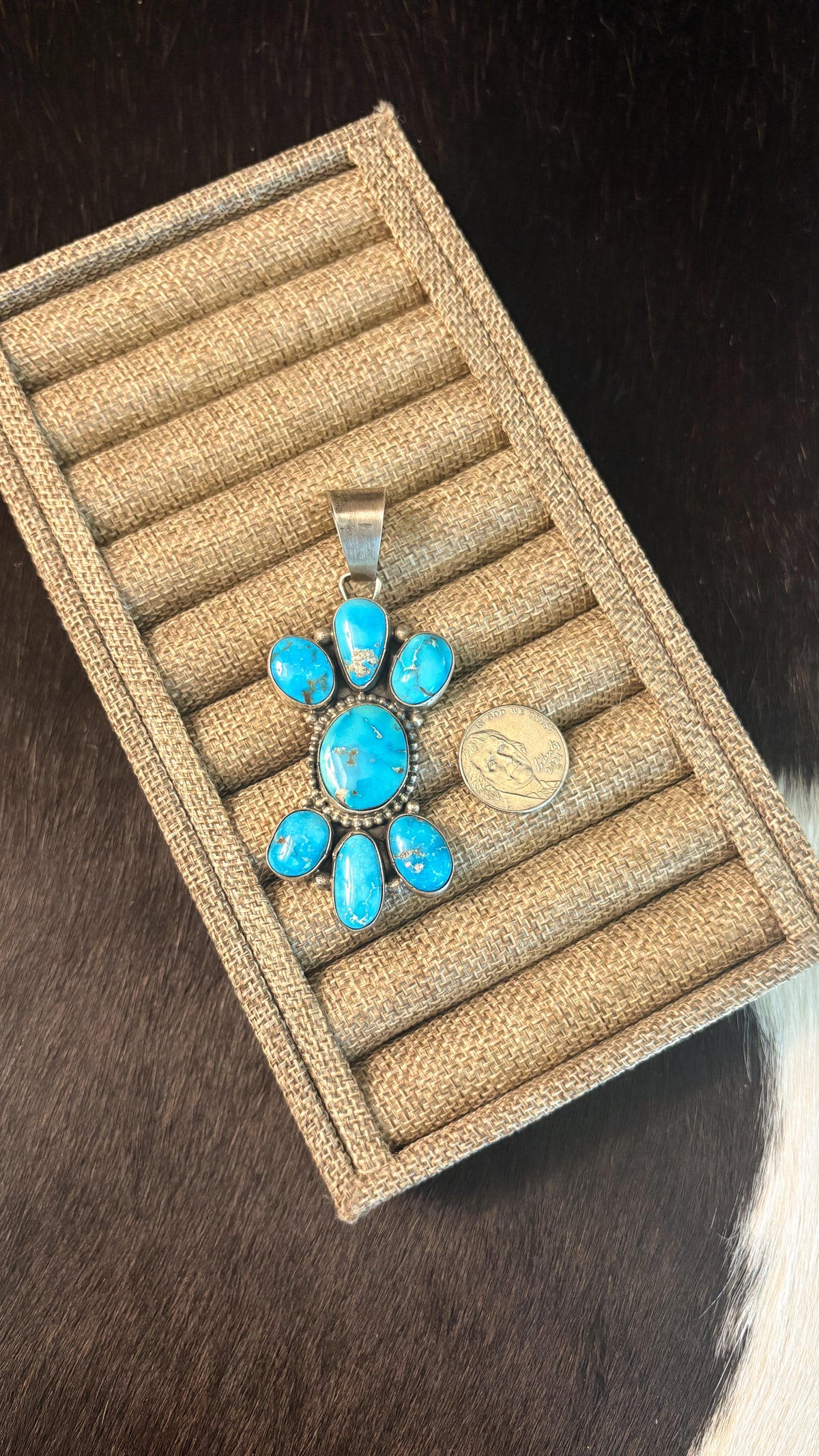7 STONE OVAL TURQUOISE CLUSTER NECKLACE STAMPED SHEILA STERLING
