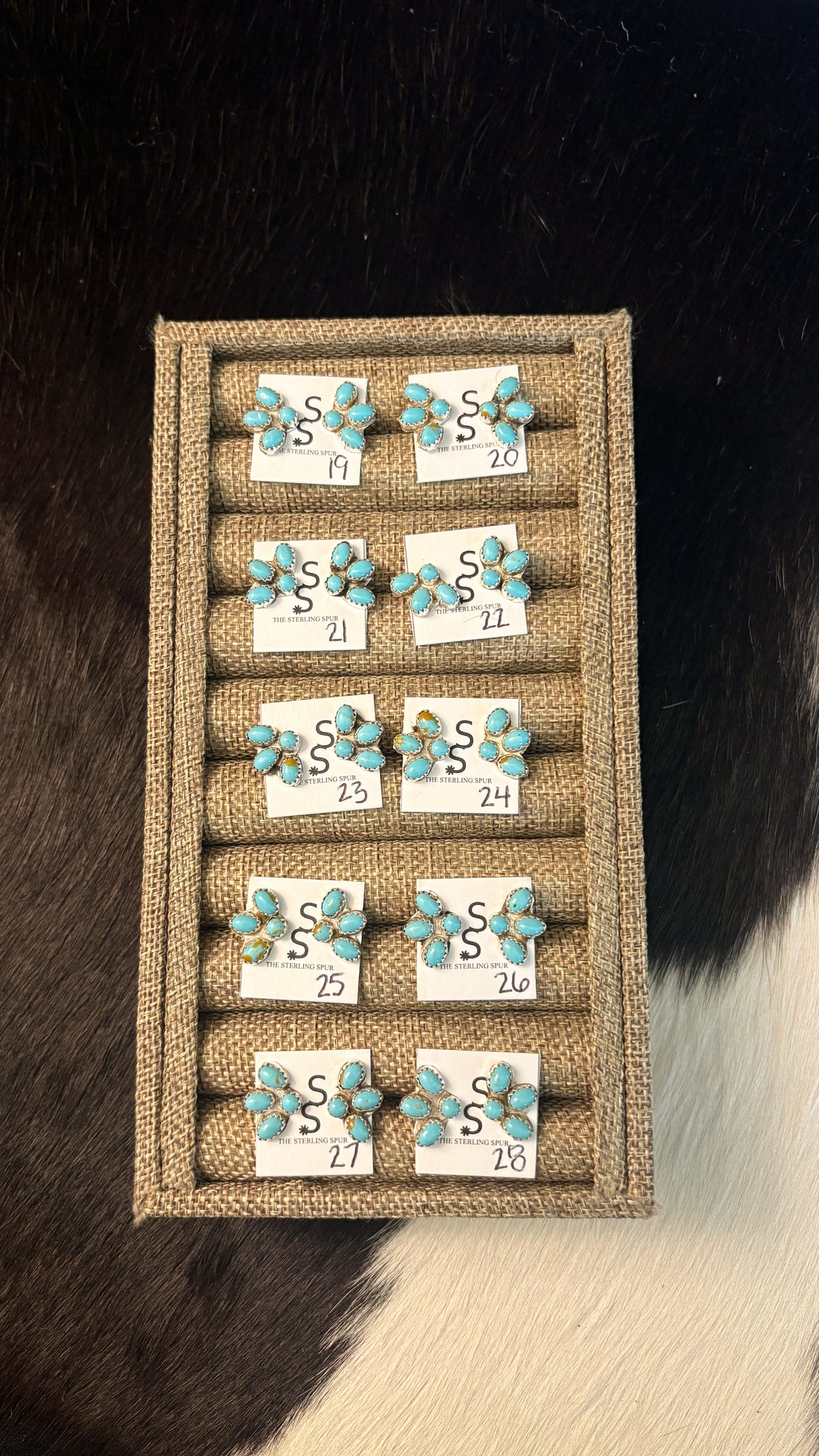 MINI KINGMAN TURQUOISE HALF CLUSTER EARRINGS BY MAXINE RAMIREZ