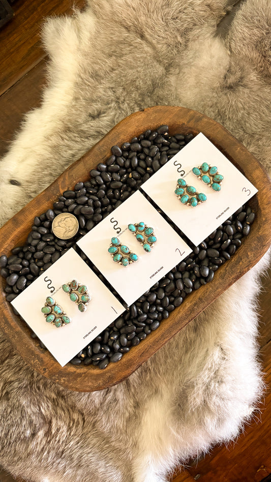 KINGMAN TURQUOISE HALF CLUSTER EARRINGS BY MAXINE RAMIREZ