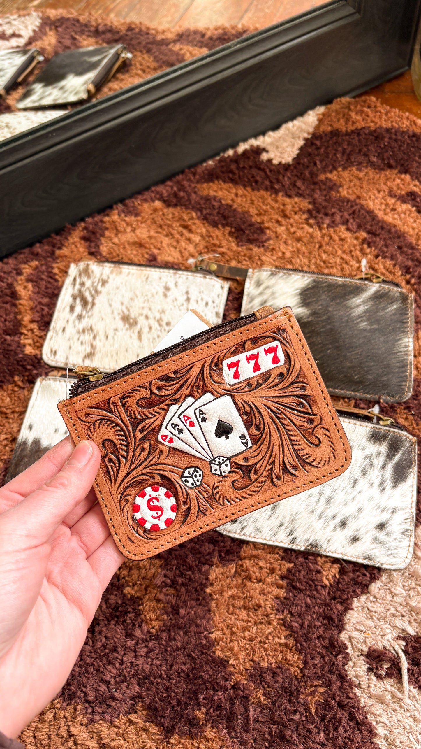 COWHIDE CARDS COIN POUCH