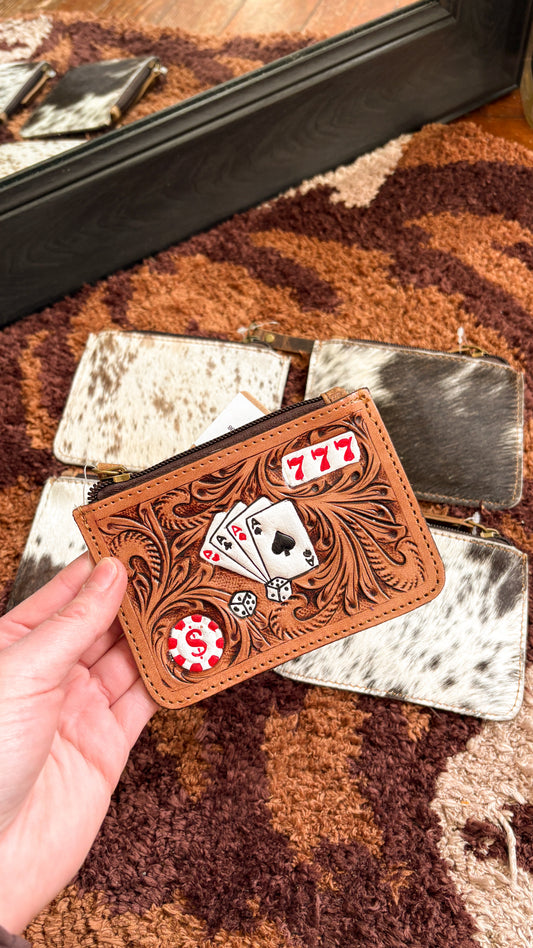 COWHIDE CARDS COIN POUCH