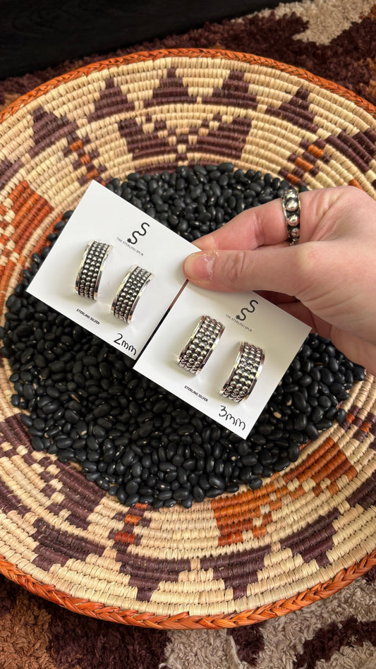 TRIPLE ROW BALL HALF HOOP EARRINGS