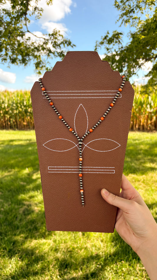 ORANGE SPINY OYSTER PEARL LARIAT