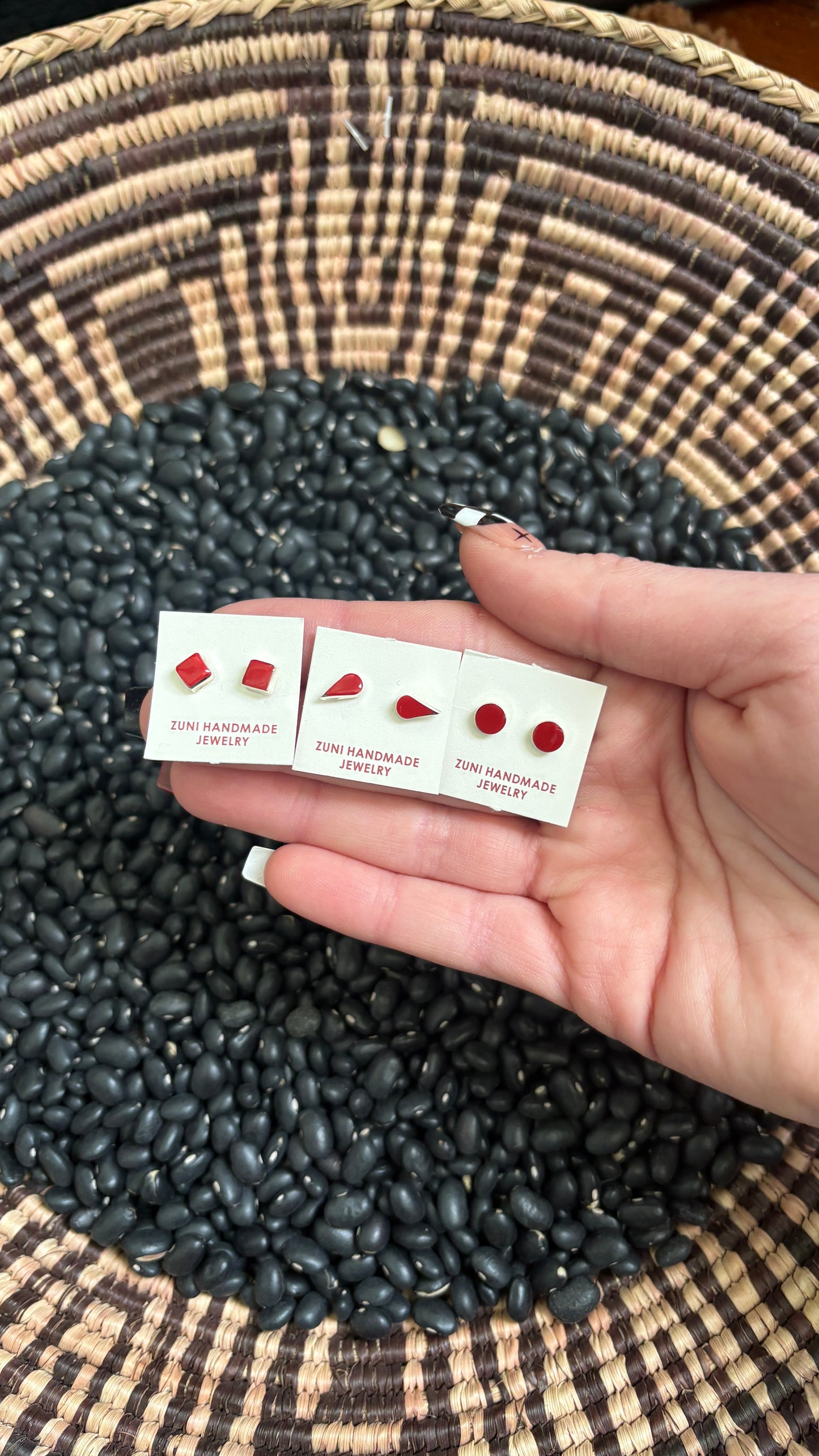 CORAL ZUNI STUD EARRINGS