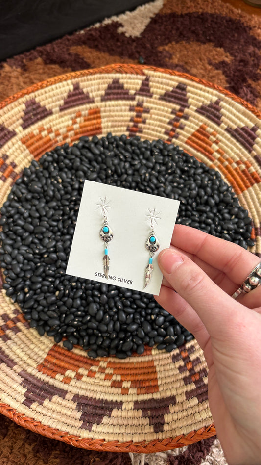 BEAR PAW & FEATHER DANGLE EARRINGS