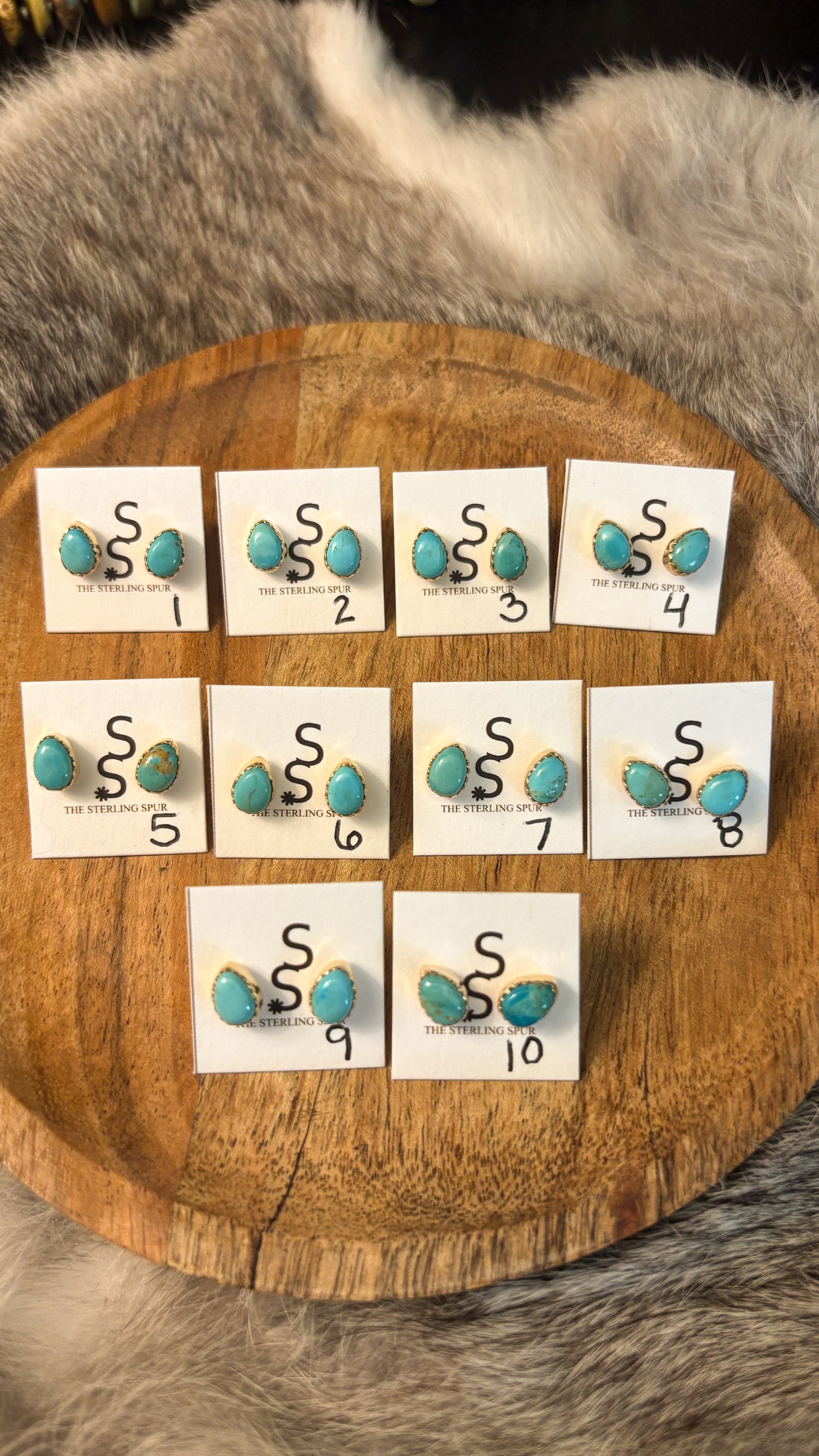 14K GOLD PLATED KINGMAN TURQUOISE STUD EARRINGS