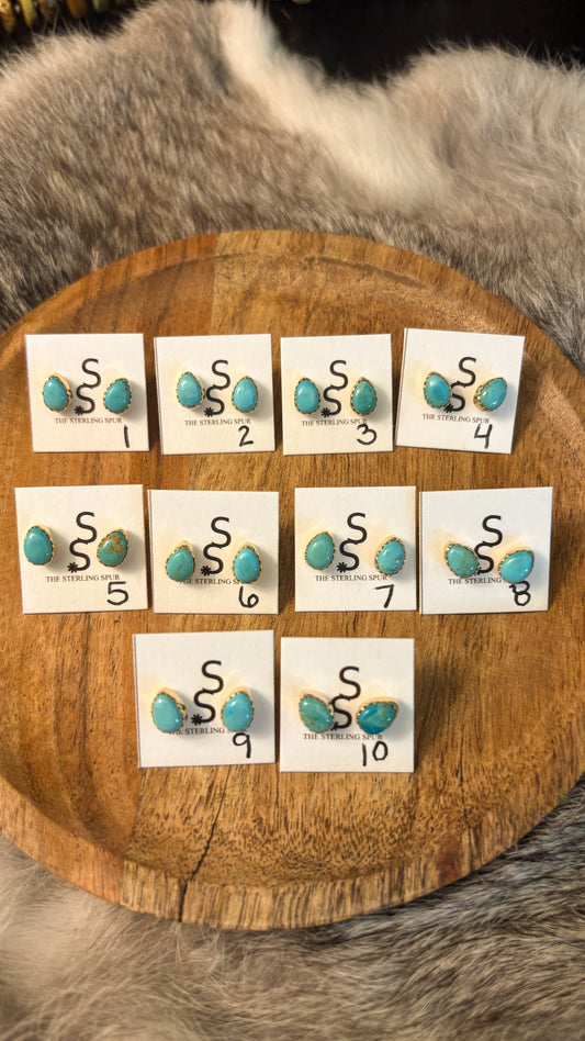 14K GOLD PLATED KINGMAN TURQUOISE STUD EARRINGS