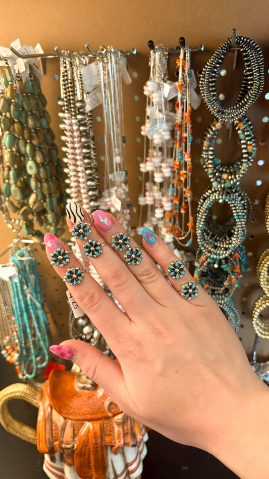 ROUND TURQUOISE CLUSTER RING BY TRICIA LEEKITY