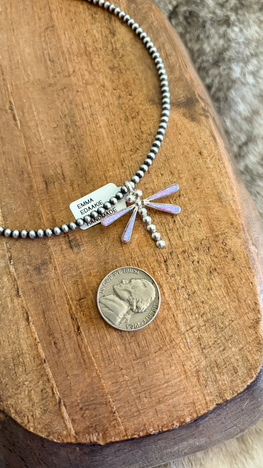 INLAY DRAGONFLY PENDANT - PINK OPAL