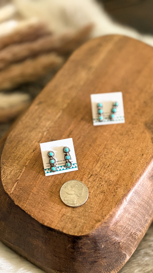 TRIPLE STONE TURQUOISE STUDS