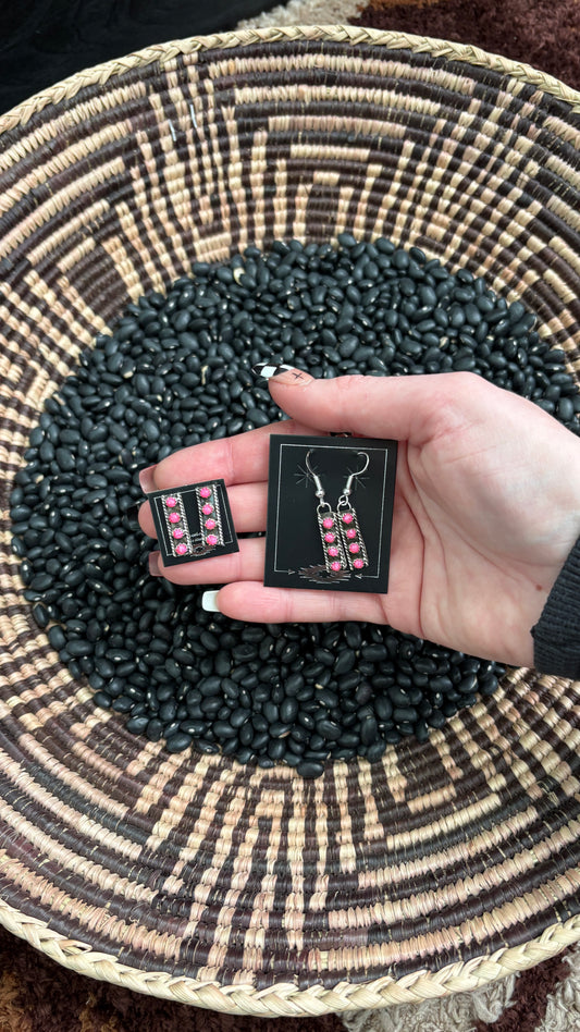 4 STONE HOT PINK OPAL BAR EARRINGS