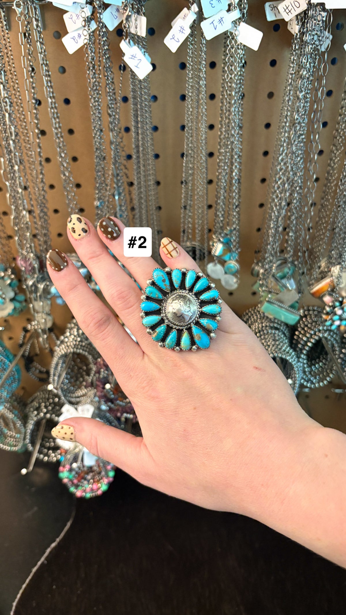 MERCURY DIME TURQUOISE CLUSTER RING BY MARLENE JONES