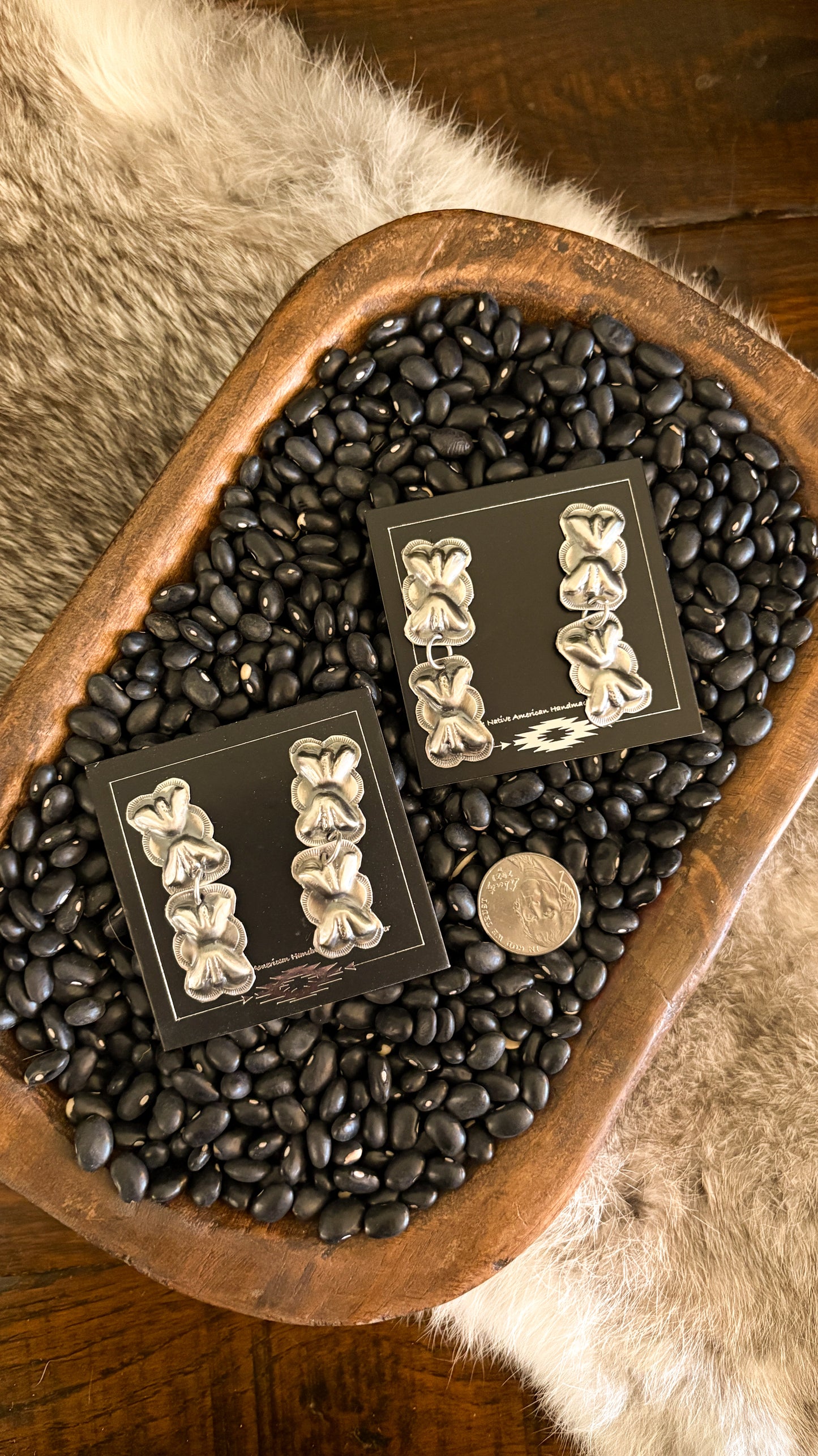 DOUBLE PLAIN BOW TIE CONCHO DANGLE EARRINGS