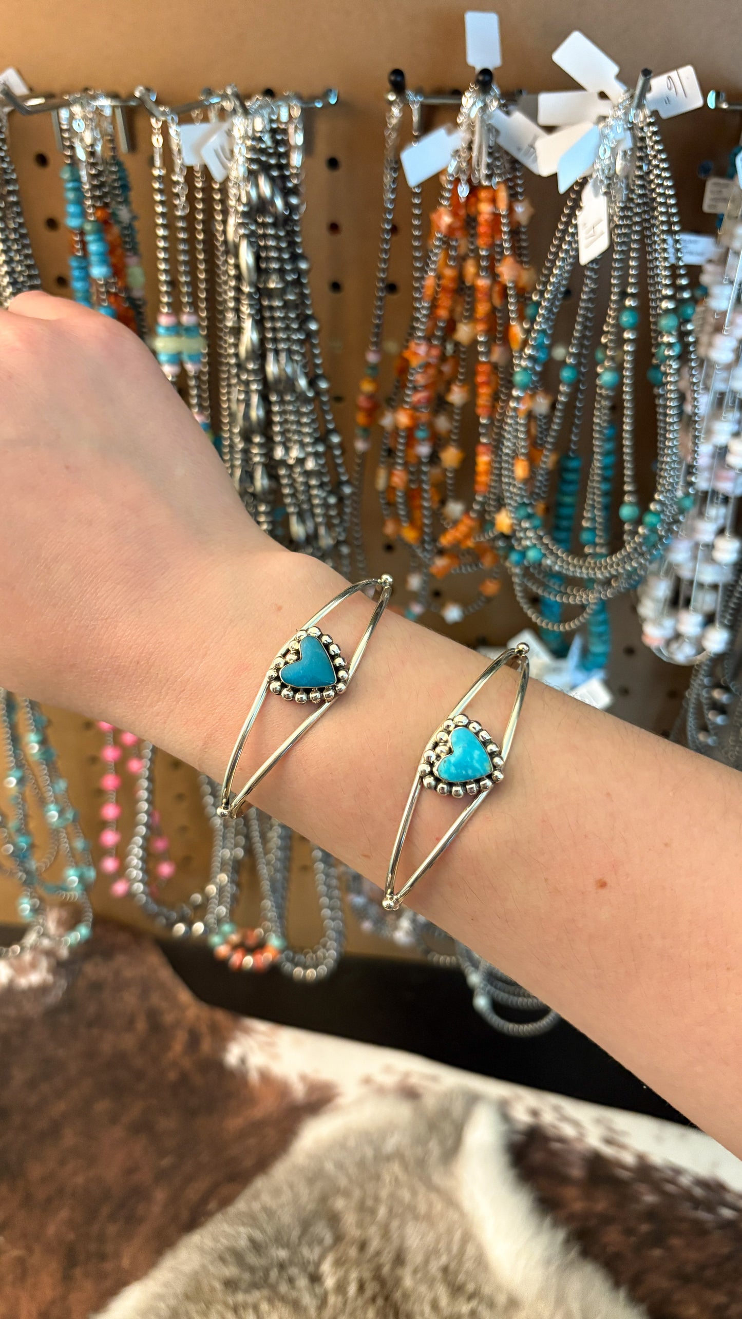 KINGMAN TURQUOISE HEART CUFF W BALL DETAIL BY SONYEI COHO