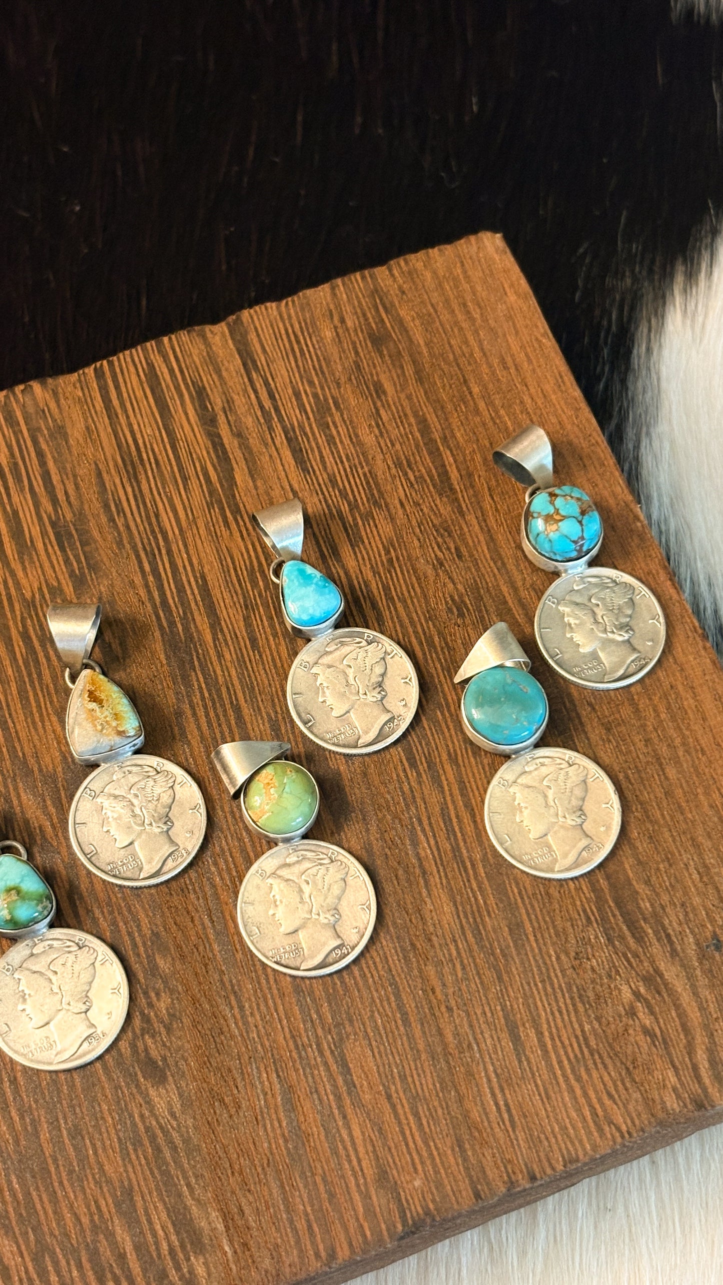 SINGLE STONE TURQUOISE MERCURY DIME PENDANT