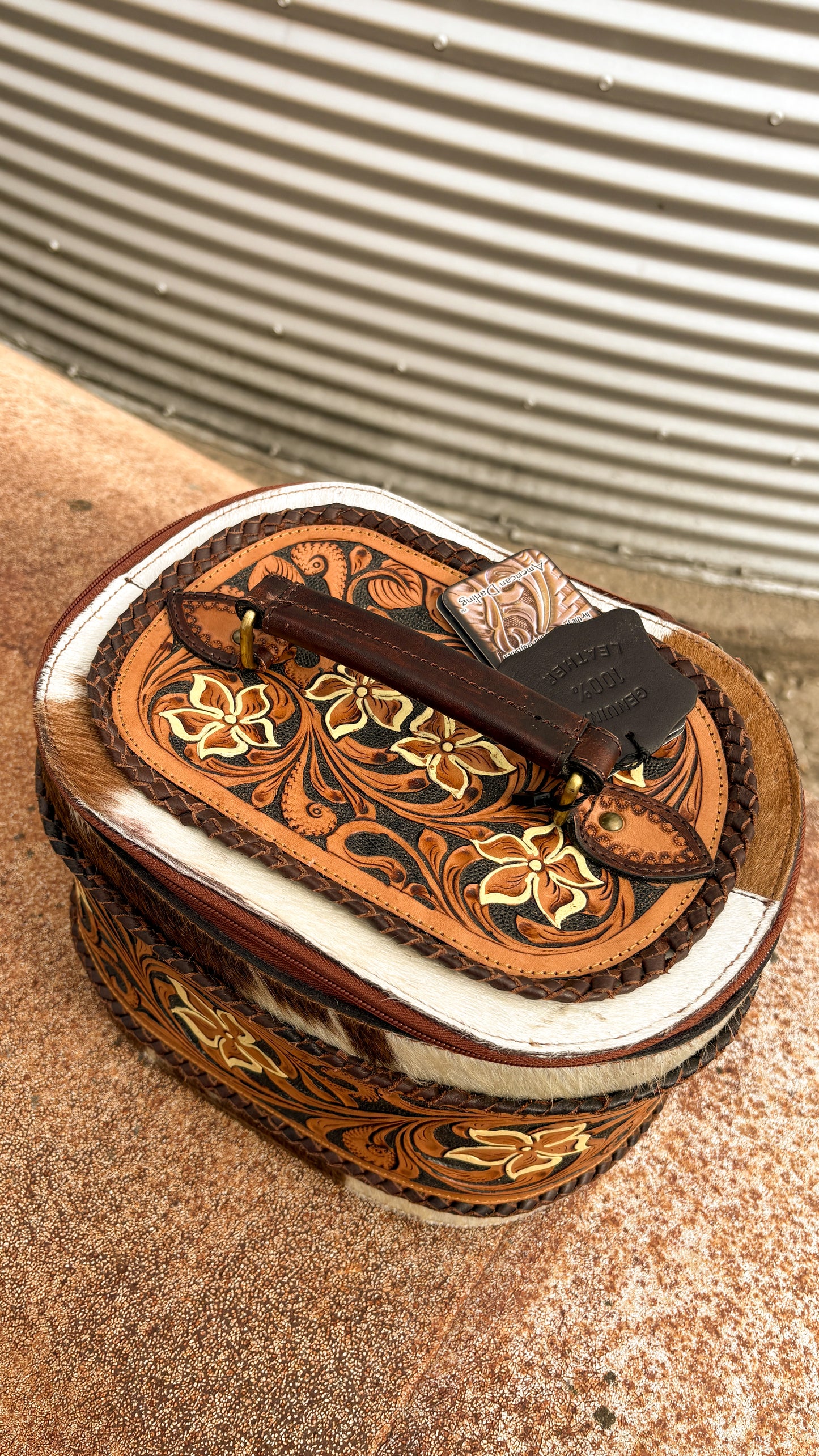 XL FLOWER LEATHER TOOLED JEWELRY BOX