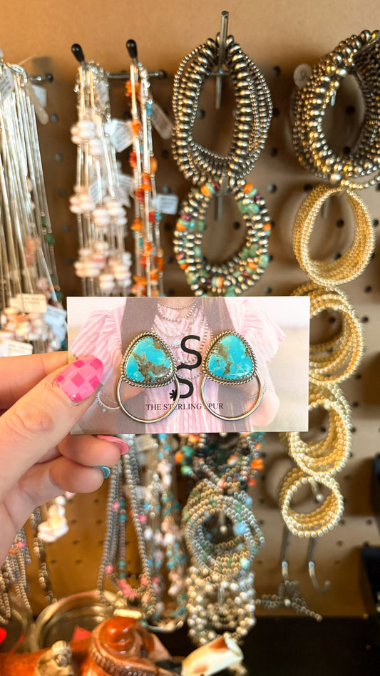 TURQUOISE STATEMENT EARRINGS W SILVER LOOPS