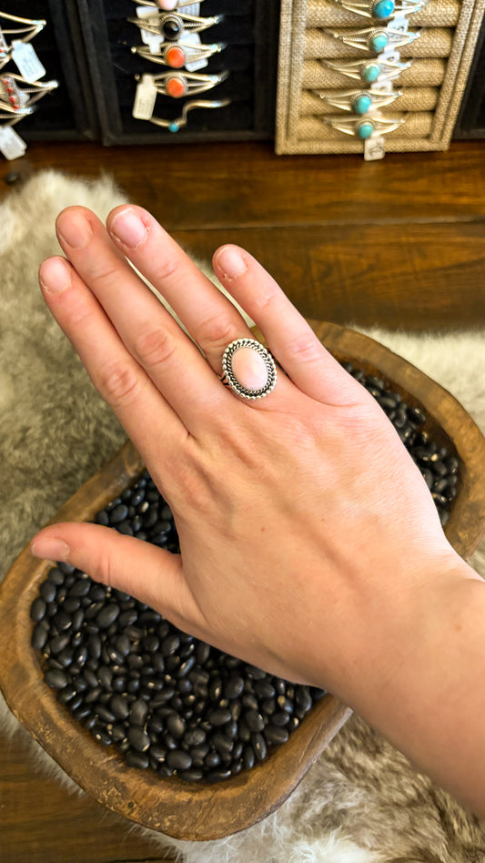PINK CONCH OVAL RING BY SAM YELLOWHORSE