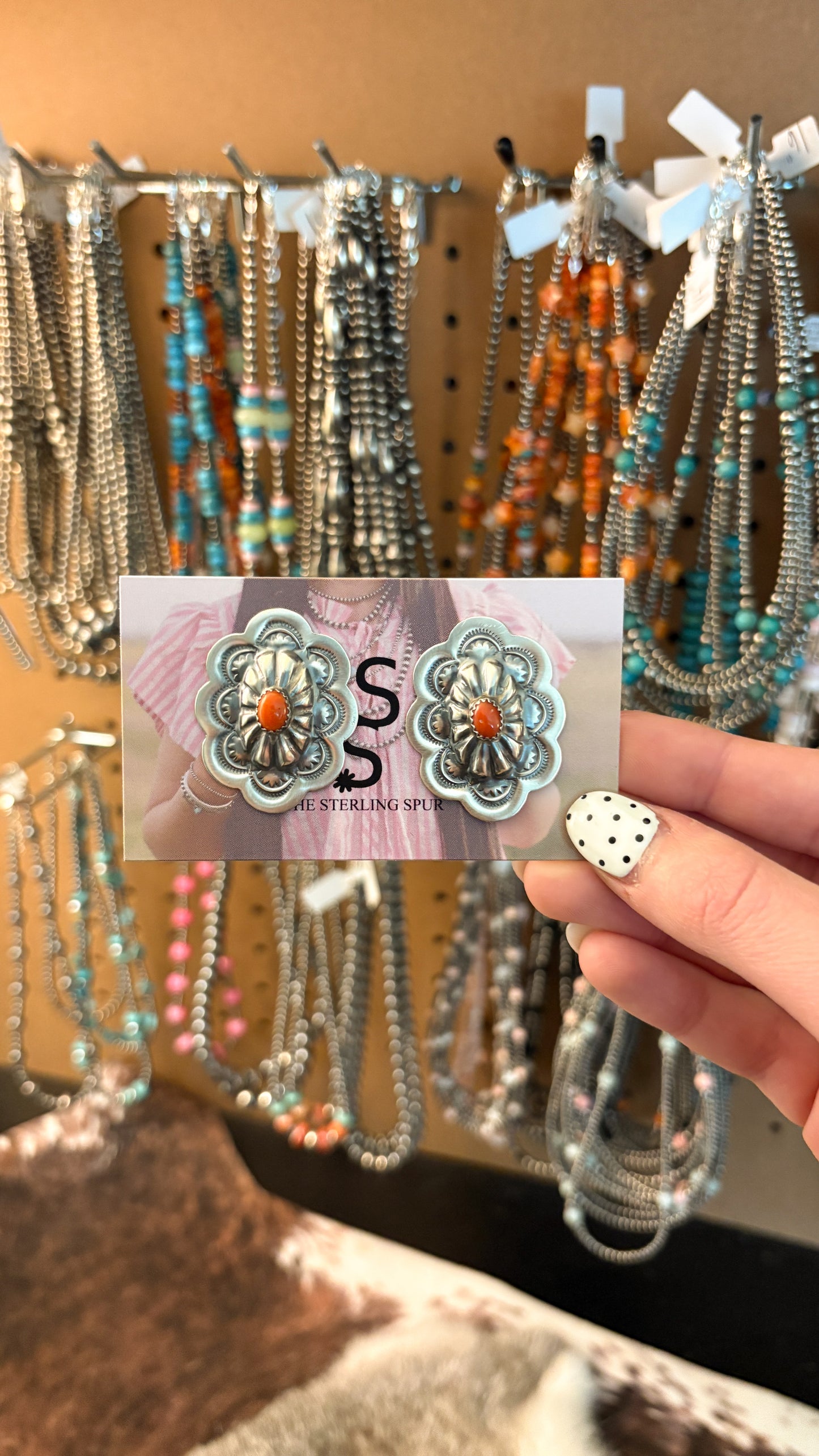 OVAL CORAL CONCHO EARRINGS BY LAVINA BENALLY
