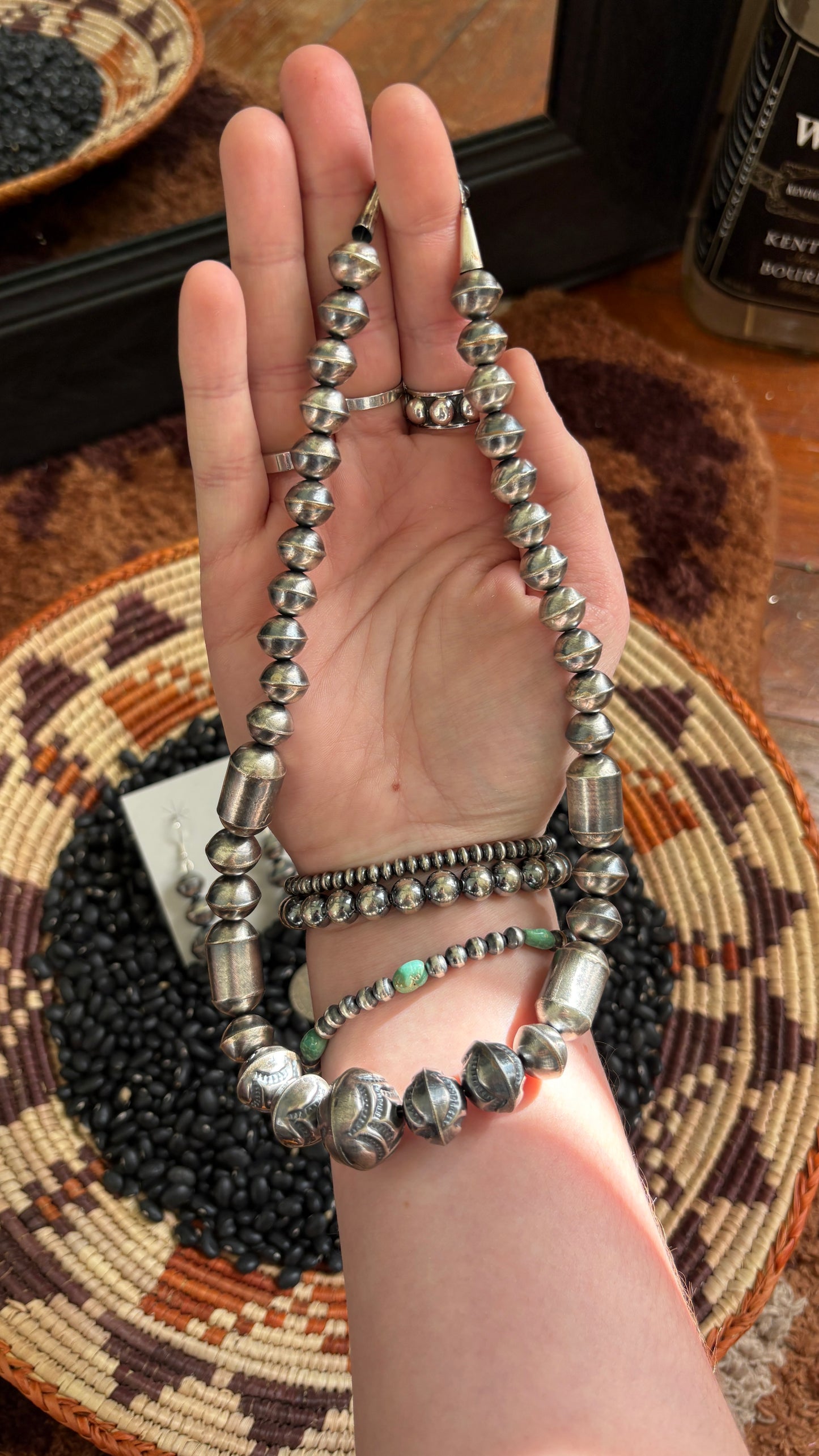 HANDMADE NAVAJO PEARL NECKLACE & EARRING SET BY CALVIN CAVALIER