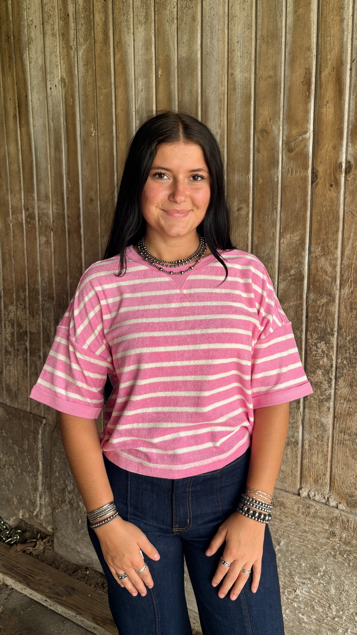 PINK & CREAM SHORT SLEEVE TOP