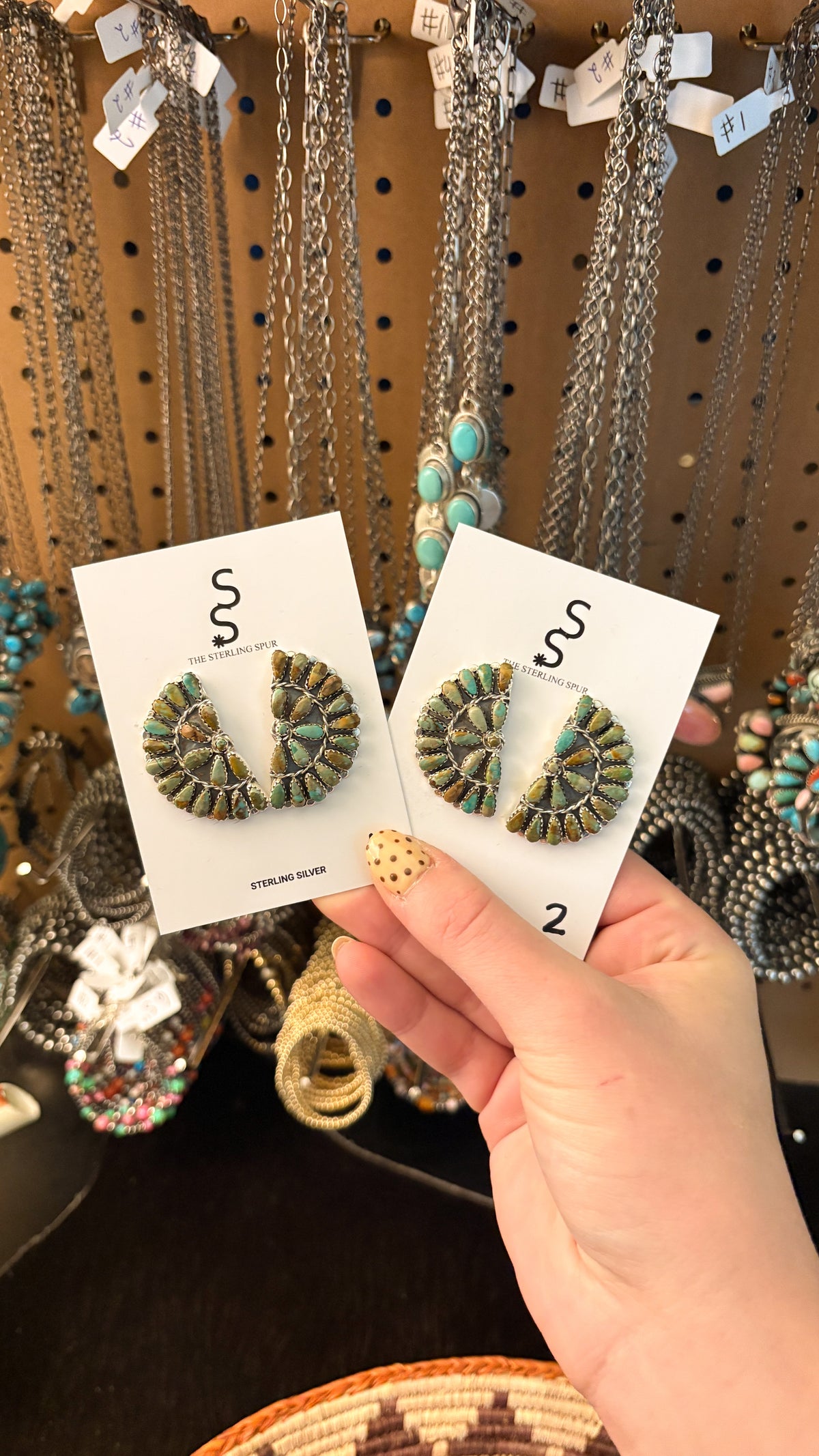 BIG PAPA GREEN TURQUOISE HALF CLUSTER EARRINGS BY MATHILDA BENALLY