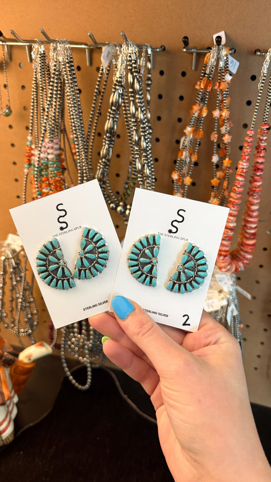 BIG PAPA TURQUOISE HALF CLUSTER EARRINGS BY MATHILDA BENALLY