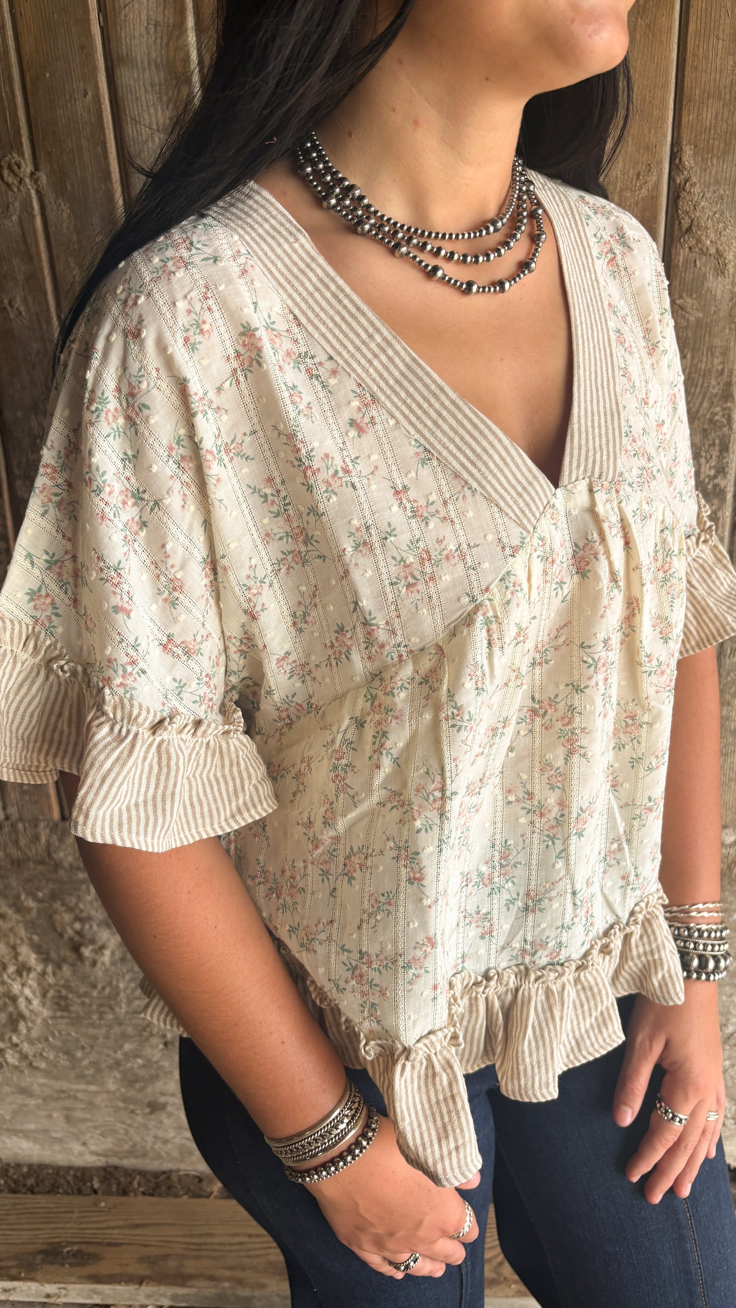 FLORAL & STRIPED RUFFLE TOP