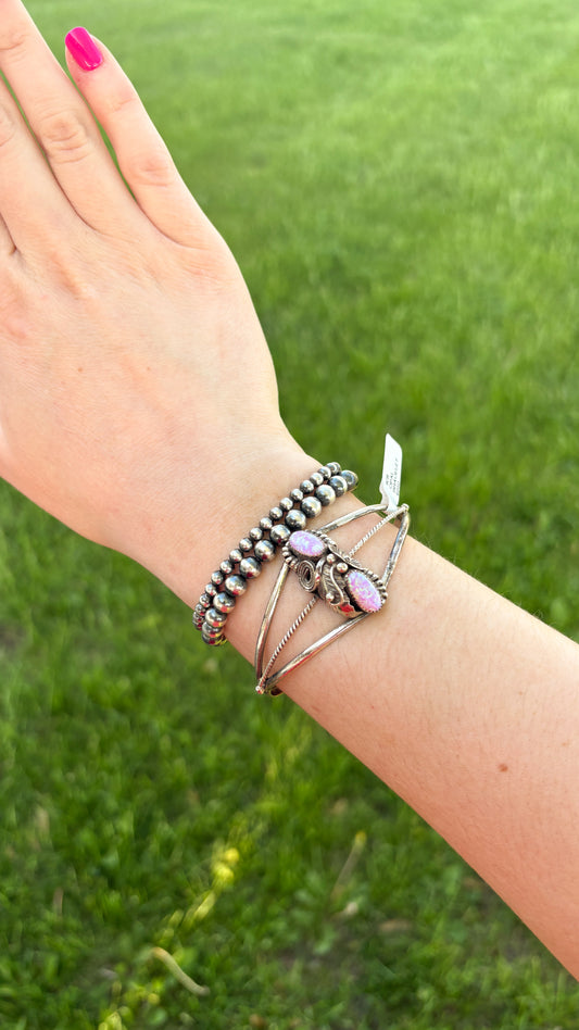 DOUBLE STONE PINK OPAL CUFF BY MAXINE CALLADITO