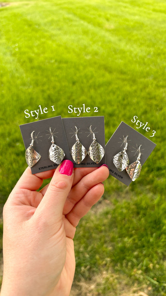 STAMPED DIAMOND DANGLE EARRINGS