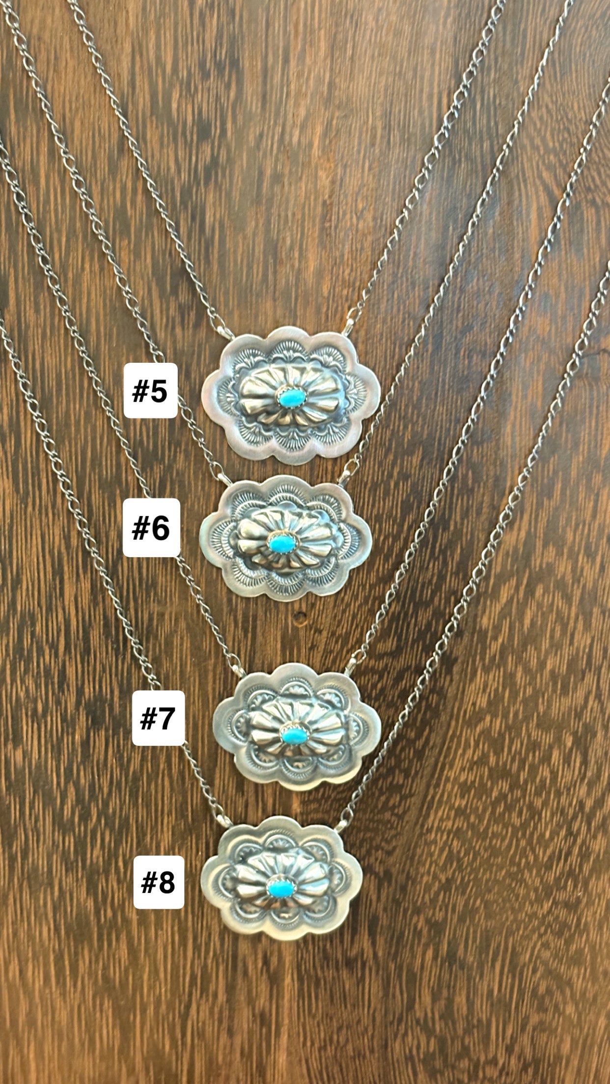 CONCHO NECKLACE W TURQUOISE STONE BY LAVINA BENALLY