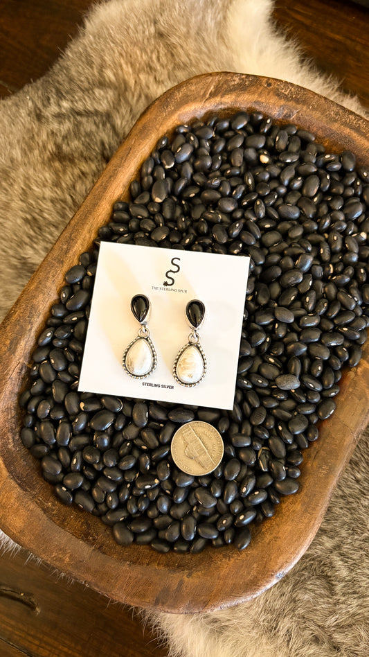 BLACK ONYX & WHITE BUFFALO DANGLE EARRINGS