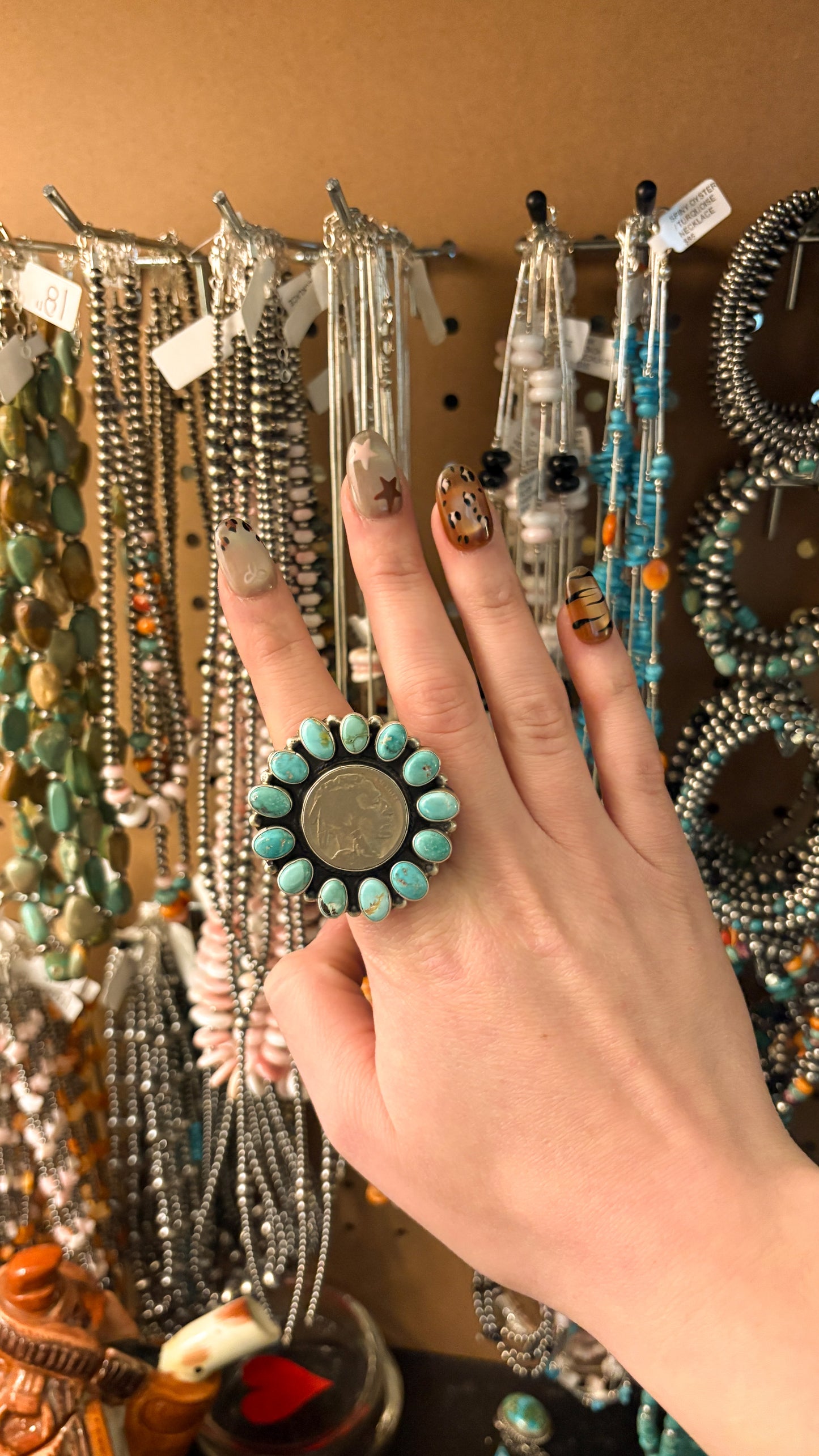 BUFFALO NICKEL TURQUOISE CLUSTER RING BY TRAVIS JIM