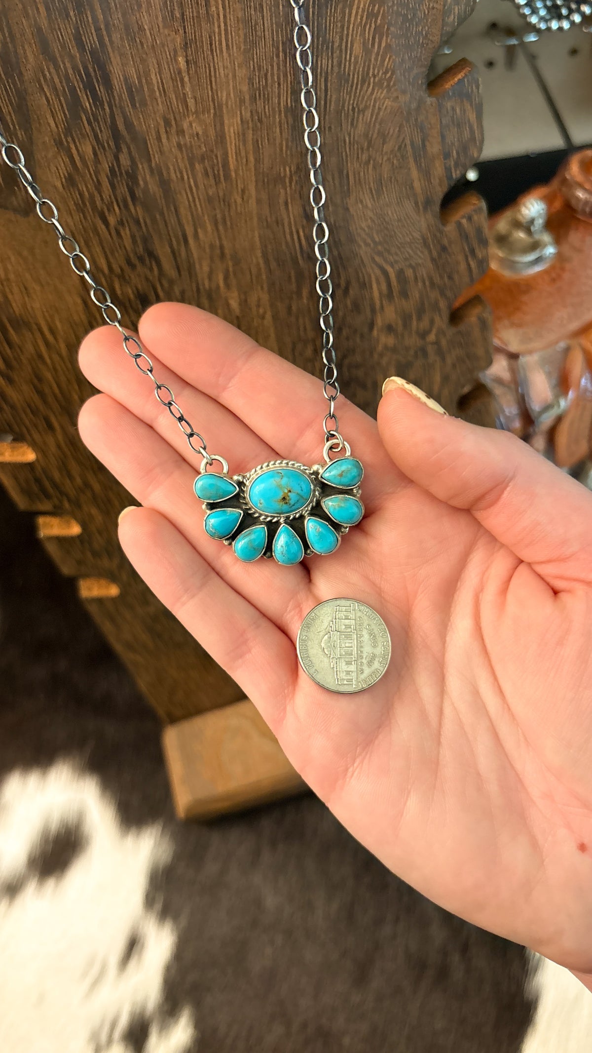 KINGMAN TURQUOISE HALF CLUSTER NECKLACE BY MARCELLA JAMES