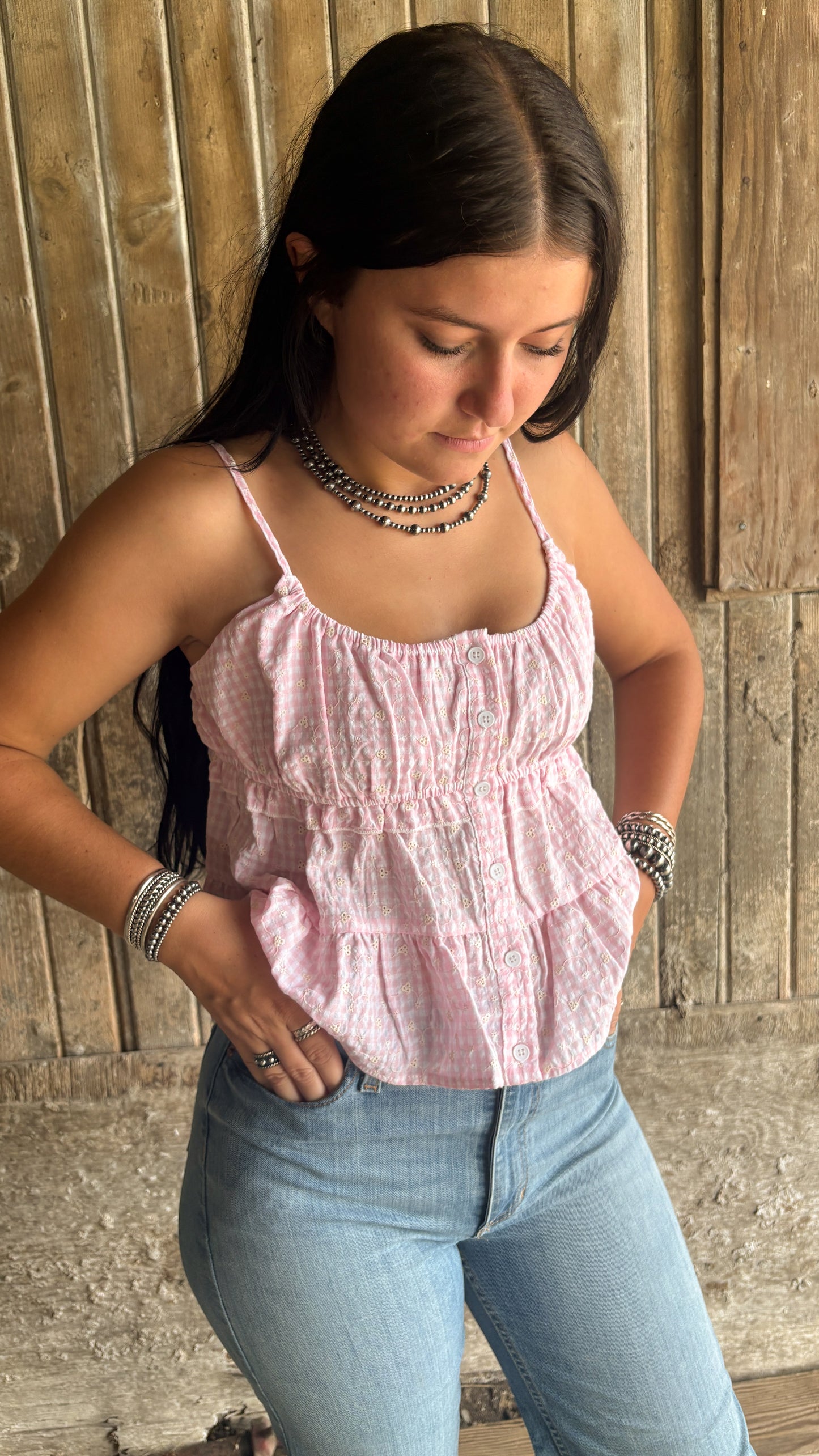 PINK GINGHAM BABYDOLL RUFFLE  TOP
